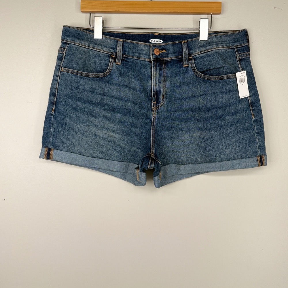 Old Navy Denim Shorts Womens 14 Blue Cuffed Medium Wash Stretch Casual